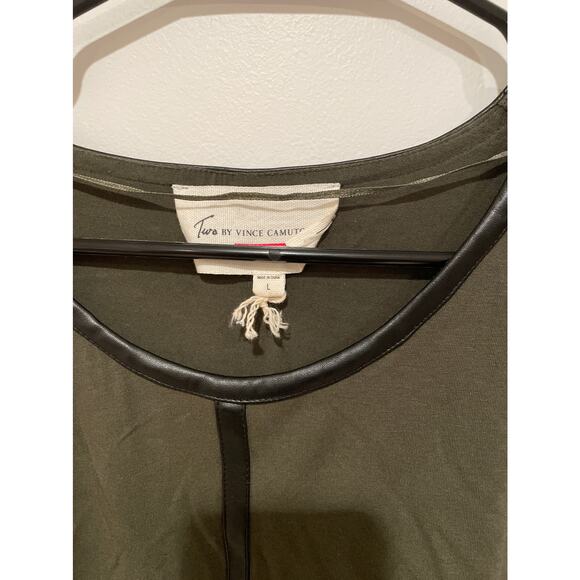 Two by Vince Camuto olive green shirt faux leather accents large - Picture 3 of 5